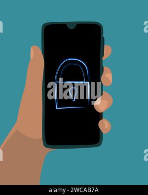 Vector isolated illustration of a locked phone.Security of private information. Stock Vector