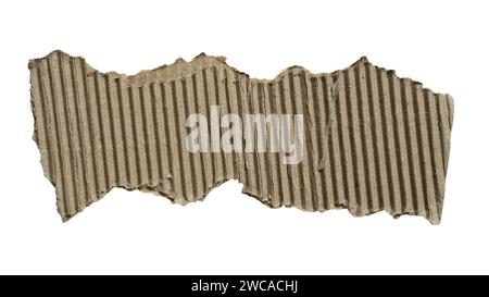 Torn brown corrugated cardboard paper for using as a text box on white background with clipping path Stock Photo