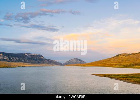 Cody, Wyoming, USA - View along the Shoshone river flanked by foothills of Rocky mountains  near Cody, Wyoming, USA. Stock Photo