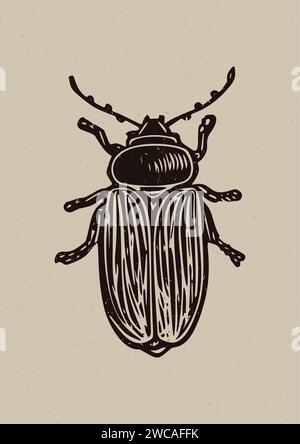 Handmade linocut insect motif clipart in folkart scandi style. Simple ...
