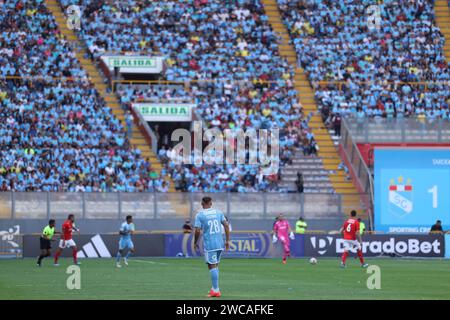 Lima, Peru. 14th Jan, 2024. Nicolas Pasquini of Sporting Cristal during the friendly match between Sporting Cristal and Universidad Catolica de Chile played at Nacional Stadium on January 14, 2024 in Lima, Peru. (Photo by Miguel Marrufo/PRESSINPHOTO) Credit: PRESSINPHOTO SPORTS AGENCY/Alamy Live News Stock Photo