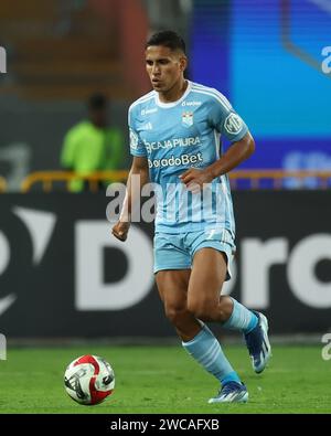 Lima, Peru. 14th Jan, 2024. Gianfranco Chavez of Sporting Cristal during the friendly match between Sporting Cristal and Universidad Catolica de Chile played at Nacional Stadium on January 14, 2024 in Lima, Peru. (Photo by Miguel Marrufo/PRESSINPHOTO) Credit: PRESSINPHOTO SPORTS AGENCY/Alamy Live News Stock Photo