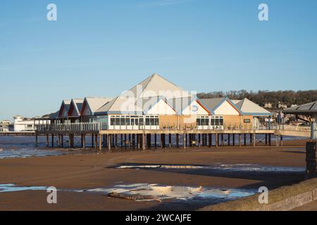 General view of Revo on Weston-super-Mare seafront. Revo is a cafe and restaurant on the site of the old aquarium. Stock Photo