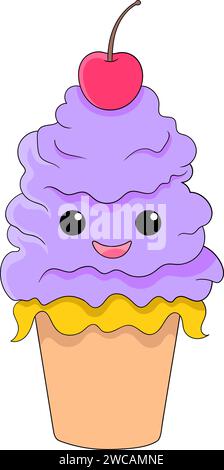 a dessert called ice cream with cone and cute character Stock Vector