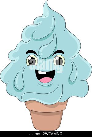 a dessert called ice cream with cone and cute character Stock Vector