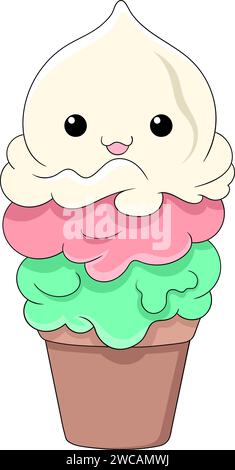 a dessert called ice cream with cone and cute character Stock Vector