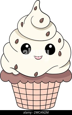 a dessert called ice cream with cone and cute character Stock Vector