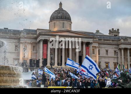 Pro-Israel rally at Trafalgar Square calling for release of hostages and marking 100 days since Hamas terrorist attack, London, UK 14/01/2024 Stock Photo