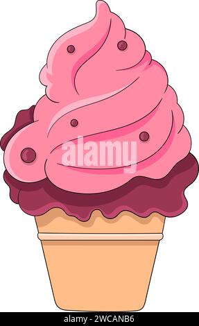 a dessert called ice cream with cone and strawberry flavor Stock Vector