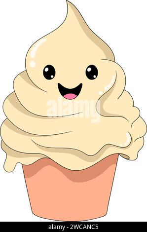 a dessert called ice cream with cone and cute character Stock Vector