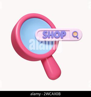 3d Magnifying glass. online shopping concept. icon isolated on white background. 3d rendering illustration. Clipping path. Stock Photo
