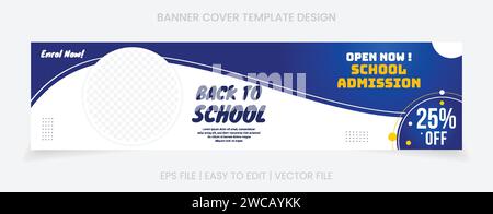 Banner cover social media website design school admission template design blue yellow color Stock Vector
