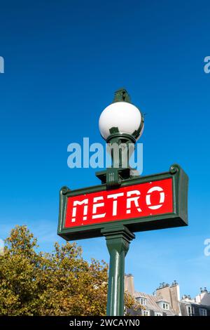 Paris metro sign on sunny day Stock Photo