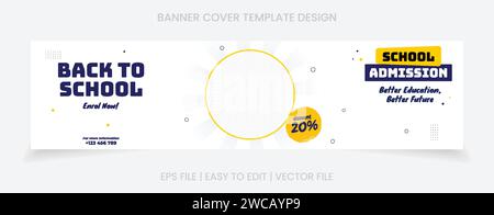 Banner cover social media website design school admission template design blue yellow color Stock Vector