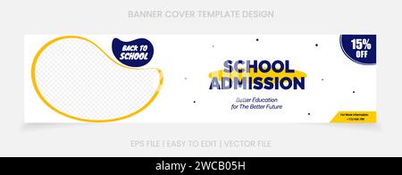 Banner cover social media website design school admission template design blue yellow color Stock Vector