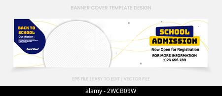 Banner cover social media website design school admission template design blue yellow color Stock Vector