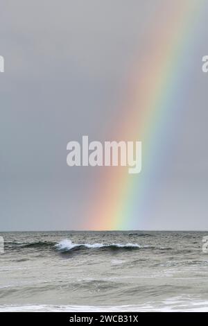 Rainbow over the Moray Firth. Findhorn, Morayshire, Scotland Stock Photo