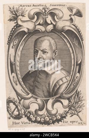 Portret van Marco Aurelio Severino, Peter Troschel, c. 1630 - in or after 1670 print  print maker: Germanyprint maker: Italy paper engraving historical persons. fruits and vegetables  ornament Stock Photo