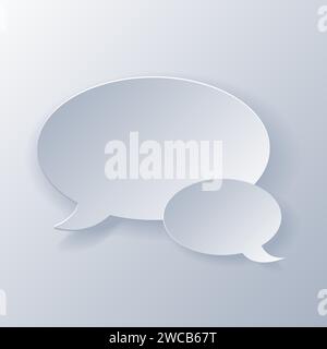 Papercut Grey White Speech Bubbles. 3D Papercraft cut talk frame icon for posters and flyers, presentation, web, social media, design, banner, sticker Stock Vector