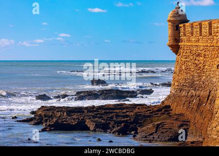 Fort on the Atlantic coast in Cadiz , Spain . Fortress on the ocean shore Stock Photo