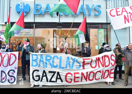 Pro-Palestine protest, critical of Barclays Bank, Market Street, in