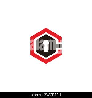 letter c hexagon key lock symbol logo vector Stock Vector