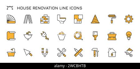 House maintanance repair icons. Wall repair and remodeling, wall painting and plastering tools and equipment. Vector house renovation set of house repair illustration Stock Vector