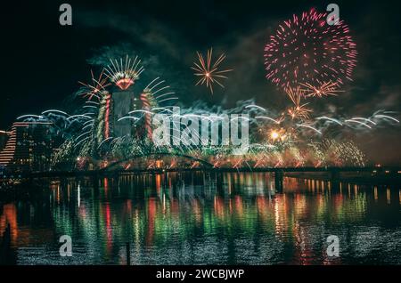 The beautiful fireworks lighting up the sky in Belgrade, Serbia. Stock Photo