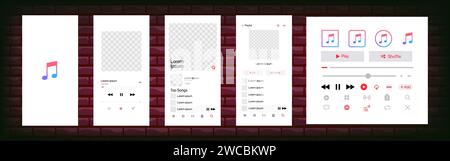 Apple music interface. App music. App interface template on Apple Iphone mockup. Subscription music player. Profile, Album, Song, Playlist mockup. Edi Stock Vector