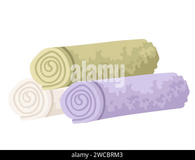Three bathroom towels in roll vector illustration isolated on white background Stock Vector