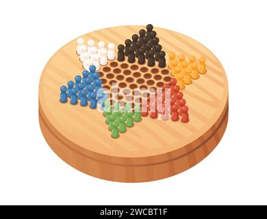Chinese checkers with round wooden board vector illustration isolated on white background Stock Vector