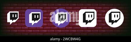 Collection of twitch icons. Social media logo. Line art and flat style isolated on white background. Vector line icon for business and advertising Stock Vector