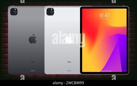Apple iPad. Ipad Mini, Air, Pro 2021. Screen ipad front, back side ipa Collection of realistic tablets. device mockup. Electronics industry concept. E Stock Vector