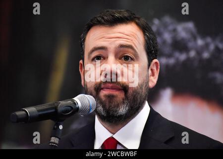 Bogota, Colombia. 15th Jan, 2024. Bogota's mayor Carlos Fernando Galan welcomes and appoints around 5.500 new teachers that will work on district schools of Bogota, Colombia, January 15, 2024. Photo by: Cristian Bayona/Long Visual Press Credit: Long Visual Press/Alamy Live News Stock Photo