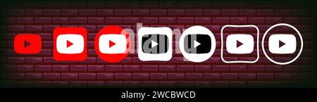 Collection of different YouTube icons. Social media logo. Line art and flat style isolated on white background. Vector line icon for business and adve Stock Vector
