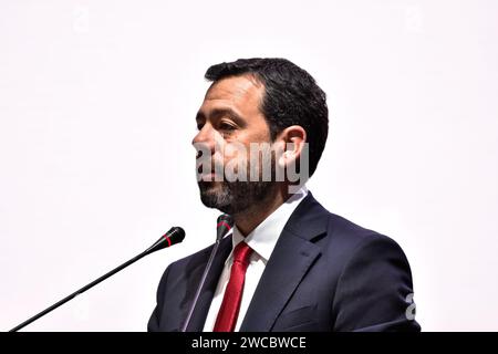 Bogota, Colombia. 15th Jan, 2024. Bogota's mayor Carlos Fernando Galan welcomes and appoints around 5.500 new teachers that will work on district schools of Bogota, Colombia, January 15, 2024. Photo by: Cristian Bayona/Long Visual Press Credit: Long Visual Press/Alamy Live News Stock Photo