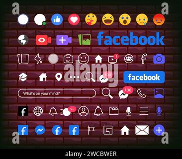 Facebook button icon. Set screen social media and social network interface template. Stories user button, symbol, sign logo. Stories, liked, stream. E Stock Vector