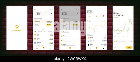 Binance interface. Screenshots of a crypto exchange for trading tokens. Cryptocurrency logo. A set of the best cryptocurrency token logos. Bitcoin, Et Stock Vector