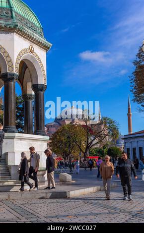 Istanbul, Turkey - November 14, 2023. German Fountain in old Hippodrome, Sultanahmet Square, Istanbul, Turkey. Fountain was donated by German Empire t Stock Photo