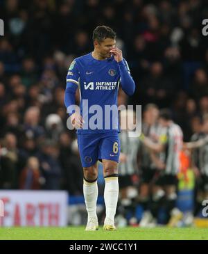 Thiago Silva of Chelsea looks disappointed & dejected. - Chelsea v Newcastle United, Carabao Cup, Stamford Bridge Stadium, London, UK - 19th December 2023. Editorial Use Only - DataCo restrictions apply. Stock Photo