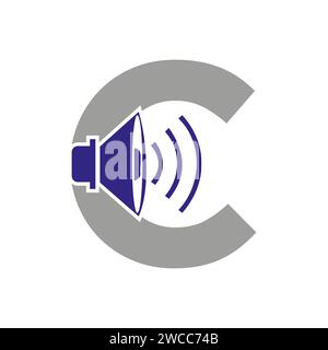 Music Logo On Letter C, Sound Icon. Podcast Icon, Broadcast Symbol Vector Template Stock Vector