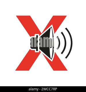 Music Logo On Letter X, Sound Icon. Podcast Icon, Broadcast Symbol Vector Template Stock Vector