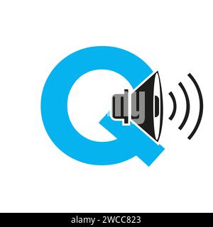 Music Logo On Letter Q, Sound Icon. Podcast Icon, Broadcast Symbol Vector Template Stock Vector