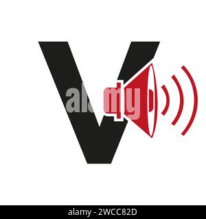 Music Logo On Letter V, Sound Icon. Podcast Icon, Broadcast Symbol Vector Template Stock Vector