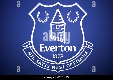 File photo dated 02-01-2022 of Close up of the Everton crest. Everton and Nottingham Forest have been referred to an independent commission over alleged breaches of the Premier League???s profitability and sustainability rules, the clubs have confirmed. Issue date: Monday January 15, 2024. Stock Photo
