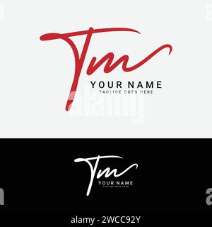 T, M, TM Initial handwriting or handwritten letter logo for identity. Logo with signature, wedding, fashion, floral, botanical and hand drawn in style Stock Vector