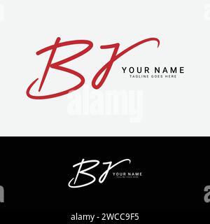 B, J, BJ Initial handwriting or handwritten letter logo for identity. Logo with signature, wedding, fashion, floral, botanical and hand drawn in style Stock Vector