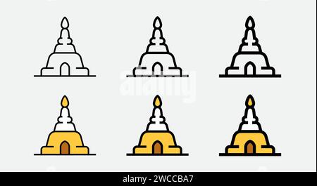 thai pagoda temple buddhism line icon and filled outline various weight linear stroke Stock Vector