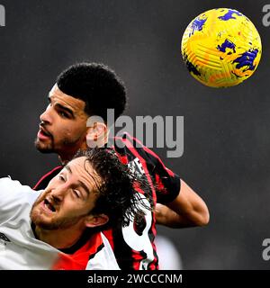 Tom Lockyer of Luton Town and Dominic Solanke of AFC Bournemouth  - AFC Bournemouth v Luton Town, Premier League, Vitality Stadium, Bournemouth, UK - 16th December 2023 Editorial Use Only - DataCo restrictions apply Stock Photo