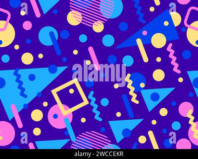 Geometric seamless pattern with memphis elements in 80s style. Colorful geometric pattern. Design of promotional products, wrapping paper and printing Stock Vector
